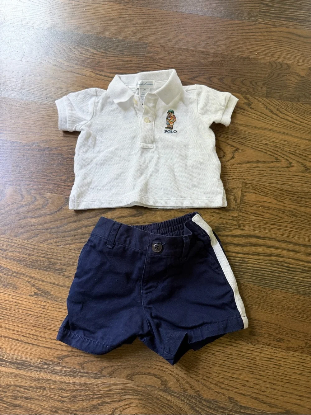 Ralph Lauren Baby Boy White Polo Shirt with Navy Shorts Set - 0 to 3 Months